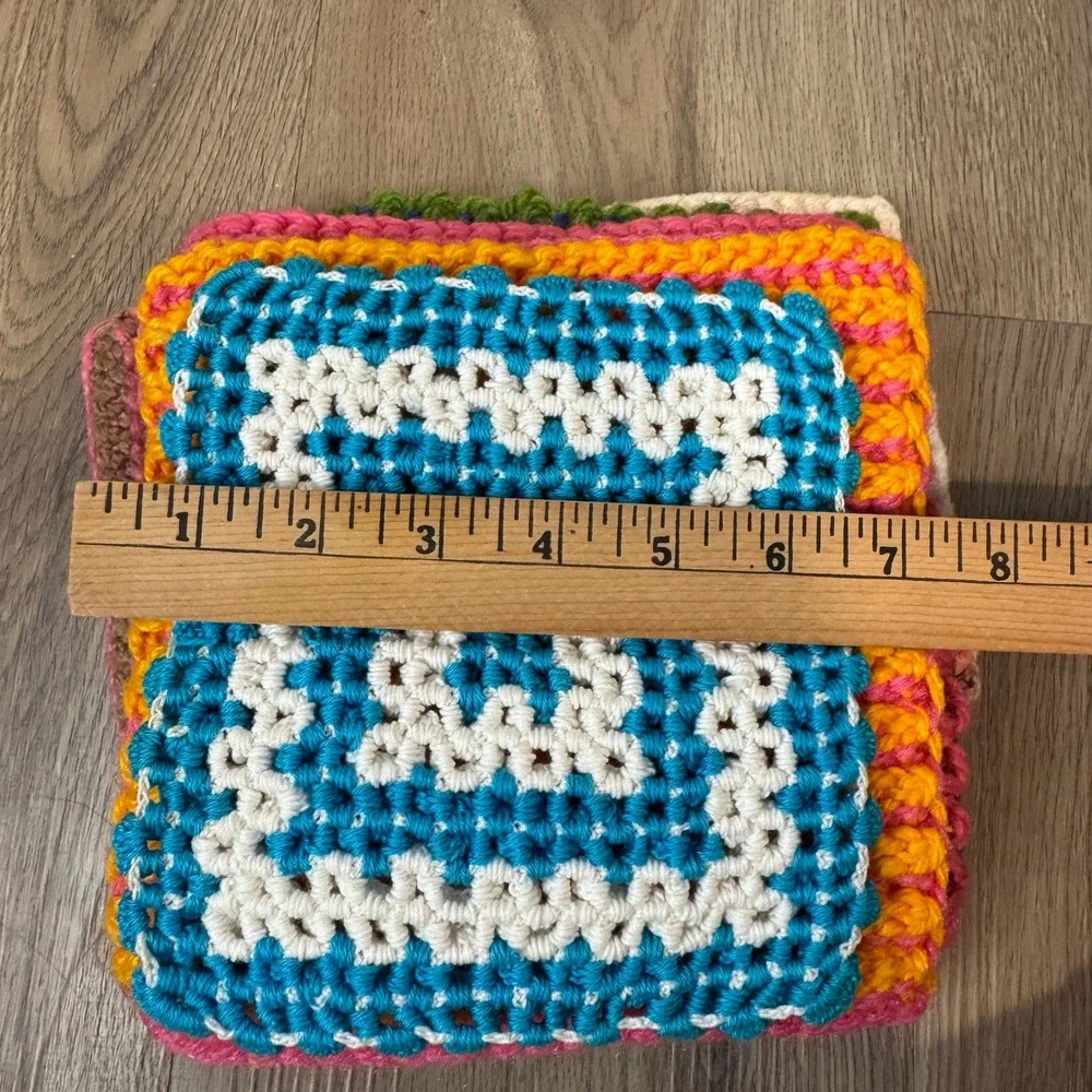 Handmade Crochet Potholders Set of 6 Multi Color Striped Square Hot Pads 7x7